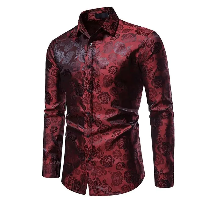 Vue 2 — Chemise Rouge à Fleur Homme