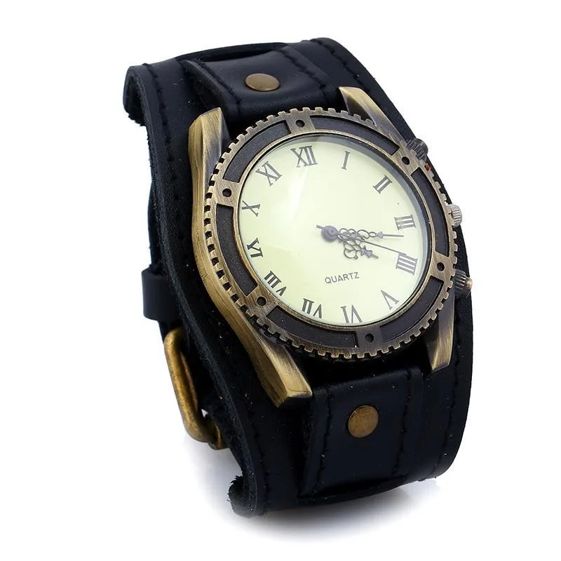 Vue 4 — Montre Bracelet Cuir Vintage Homme