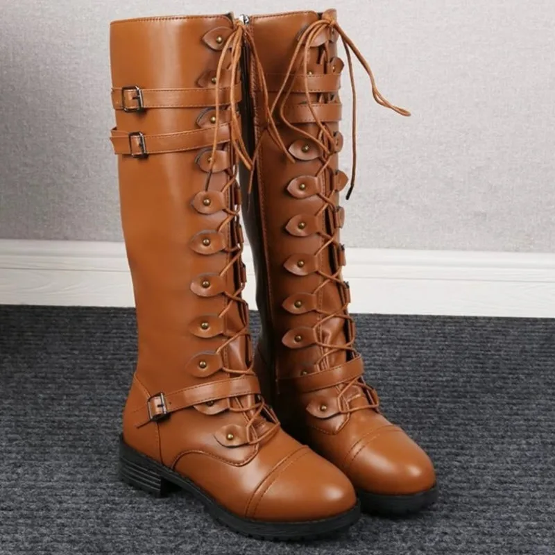Vue 8 — Bottes Steampunk Marron en PU