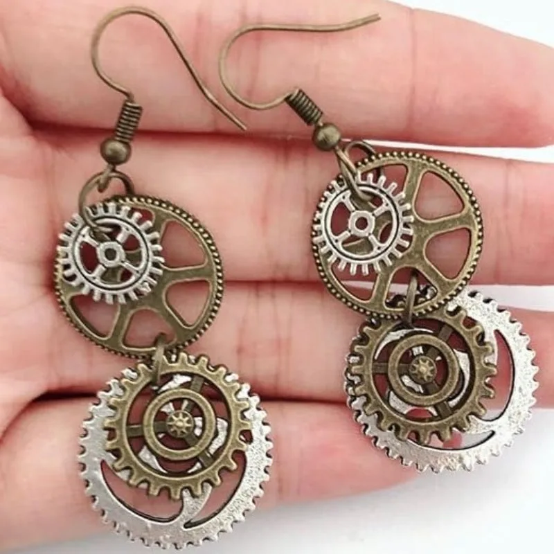 Vue 2 — Boucles d'Oreilles Engrenage Steampunk