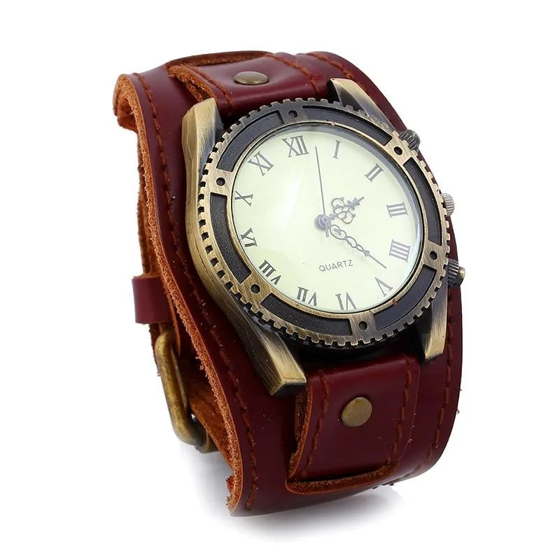 Vue 3 — Montre Bracelet Cuir Vintage Homme