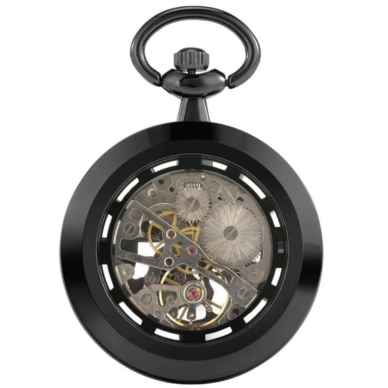 Vue 3 — Montre à Gousset Squelette Noire