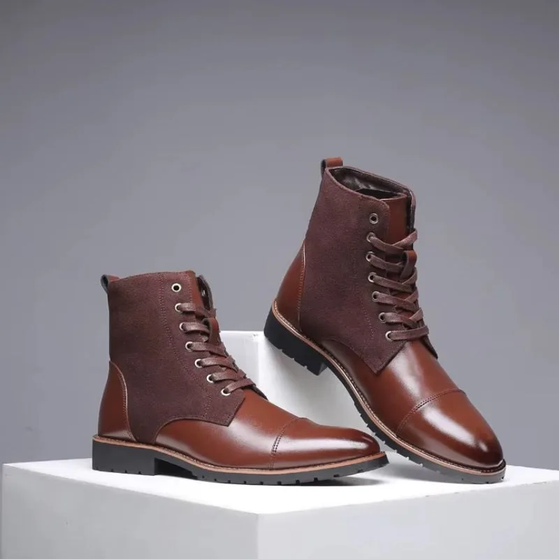 Vue 3 — Bottines Marron en Simili PU et à Lacets