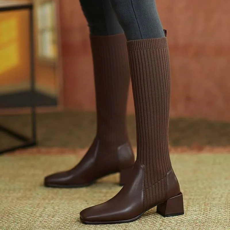 Vue 2 — Bottes Chaussettes Marron pour Femme