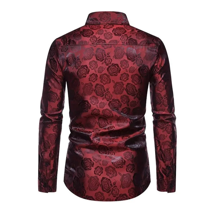 Vue 5 — Chemise Rouge à Fleur Homme