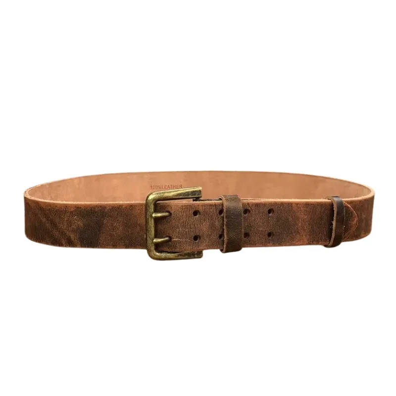 Vue 3 — Ceinture Marron en Cuir Vieilli