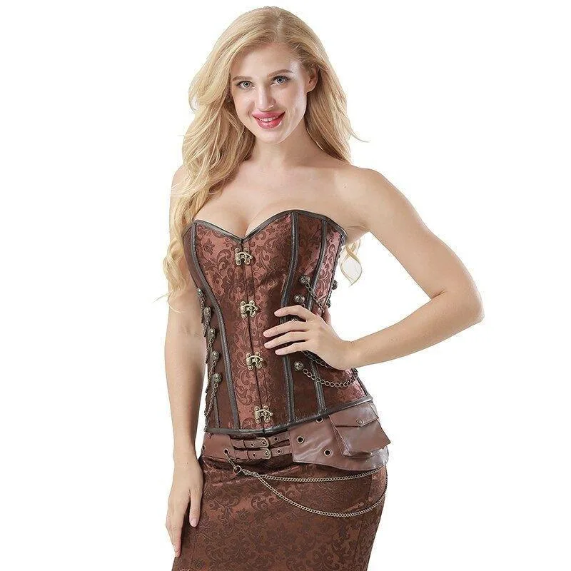 Vue 7 — Corset Steampunk Marron