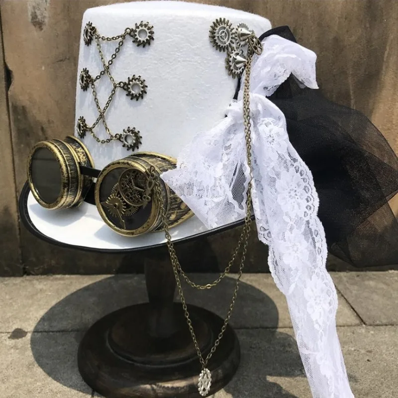 Vue 2 — Chapeau Steampunk Blanc