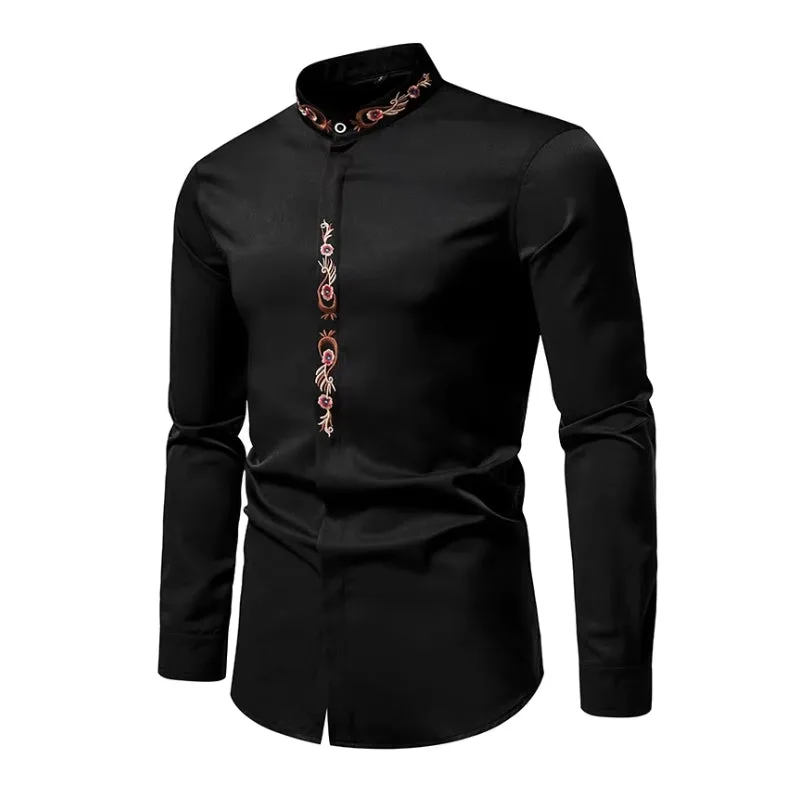 Chemise à Col Mao Brodée