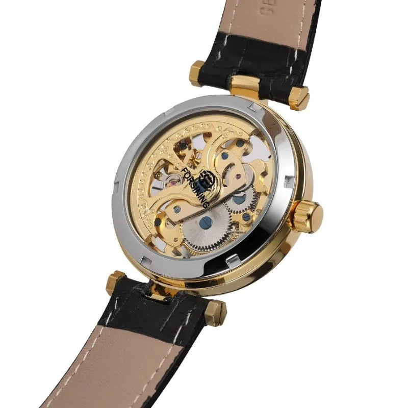 Vue 3 — Montre Squelette Femme Bracelet Cuir