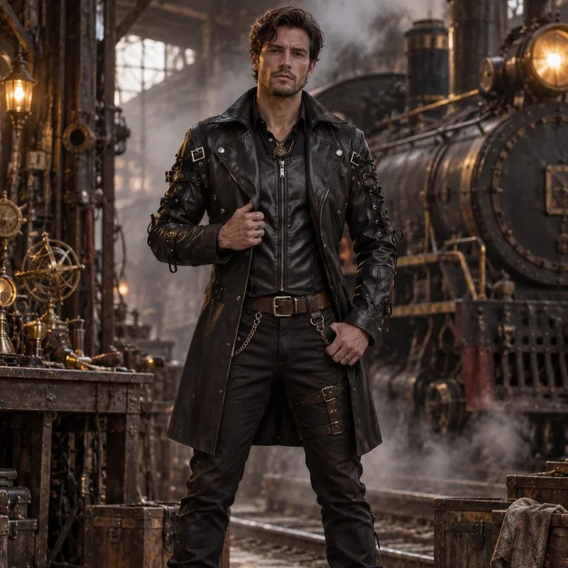 Vue 7 — Veste Steampunk Gothique en PU