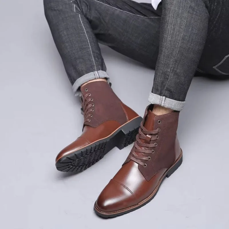 Vue 5 — Bottines Marron en Simili PU et à Lacets