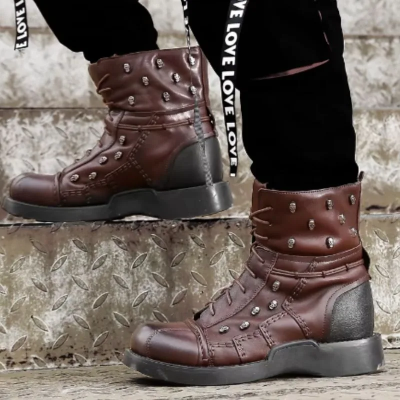 Vue 2 — Bottines Moto Marron