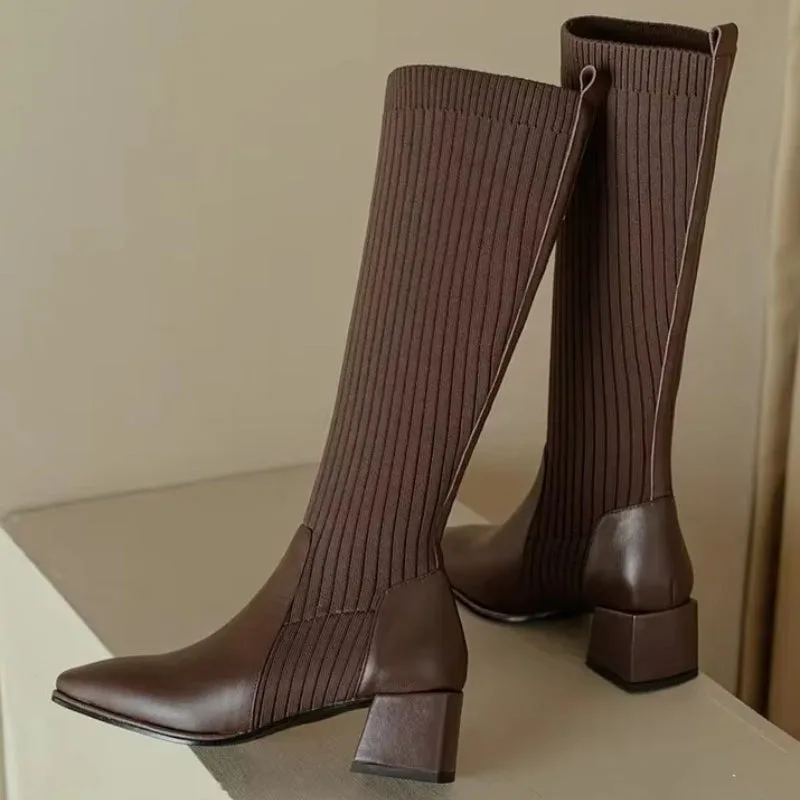 Vue 3 — Bottes Chaussettes Marron pour Femme
