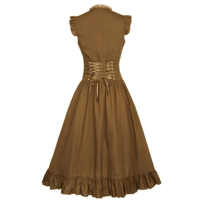Vue 6 — Longue Robe Marron Steampunk