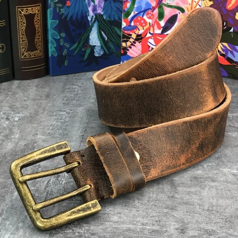 Vue 2 — Ceinture Marron en Cuir Vieilli