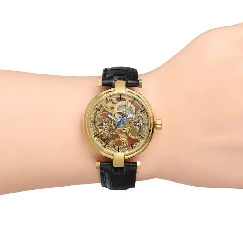 Vue 2 — Montre Squelette Femme Bracelet Cuir