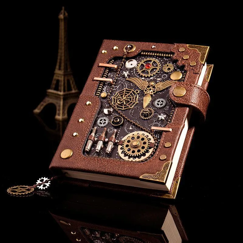 Vue 4 — Carnet en PU Steampunk