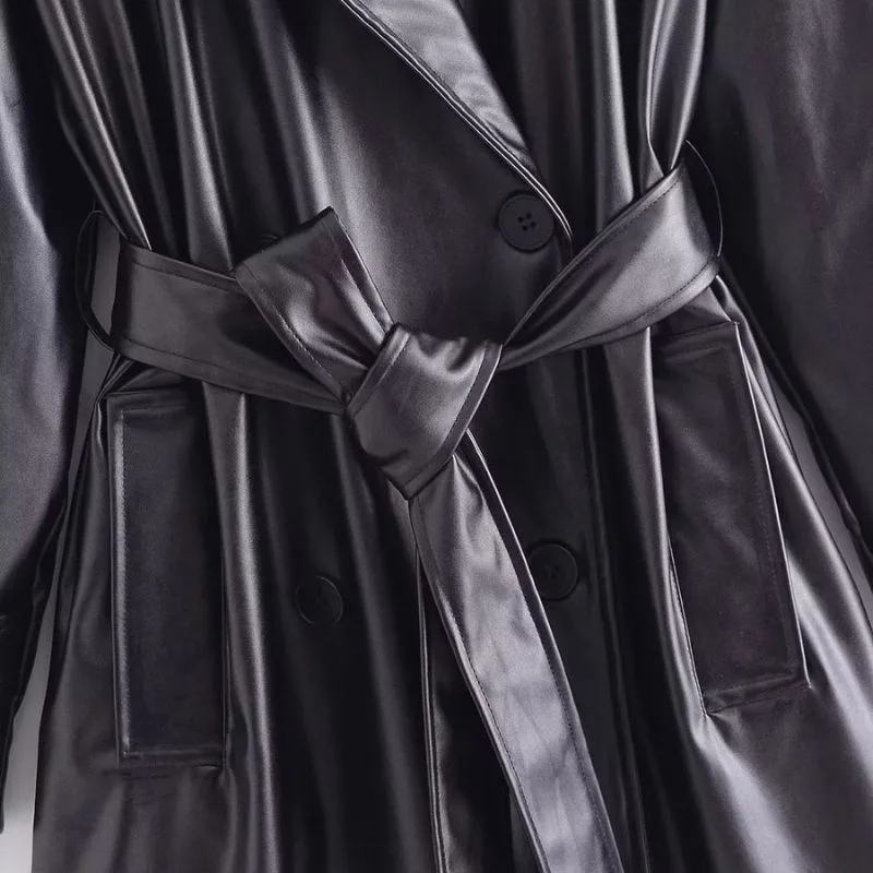 Vue 4 — Manteau Simili PU Type Trench Coat
