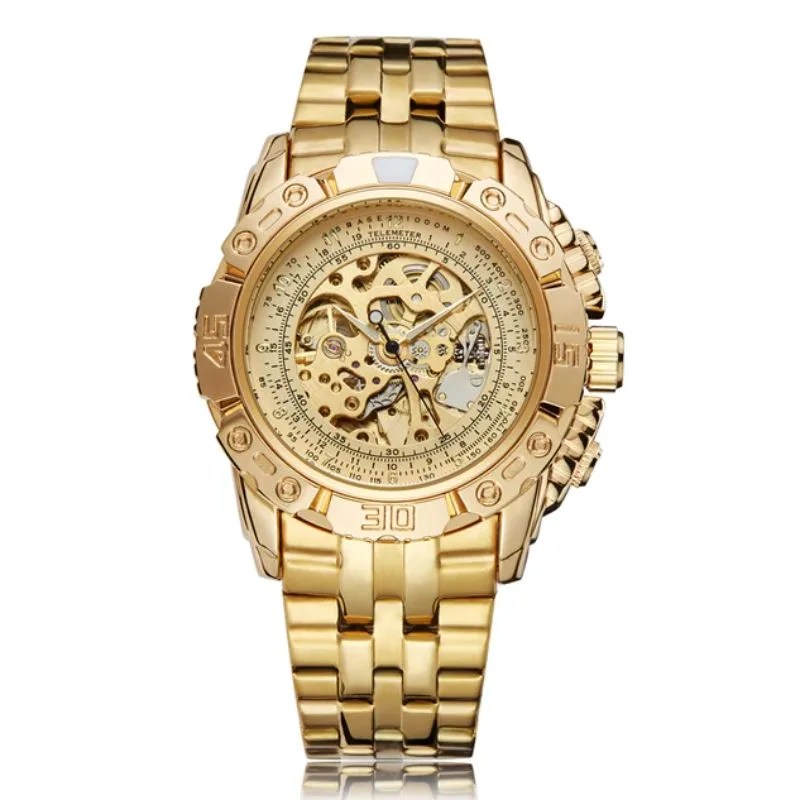 Montre Squelette Acier Dorée Homme