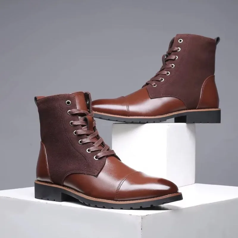 Vue 8 — Bottines Marron en Simili PU et à Lacets