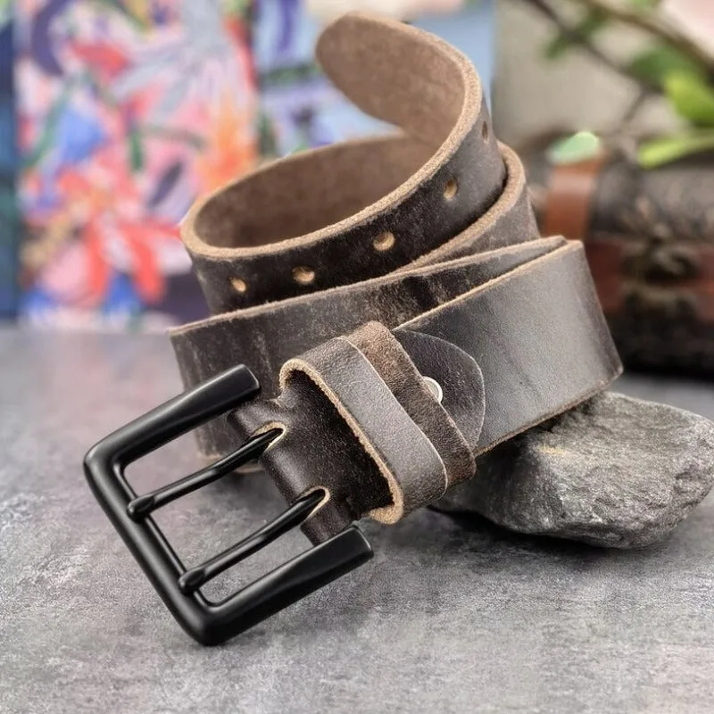 Vue 5 — Ceinture Marron en Cuir Vieilli