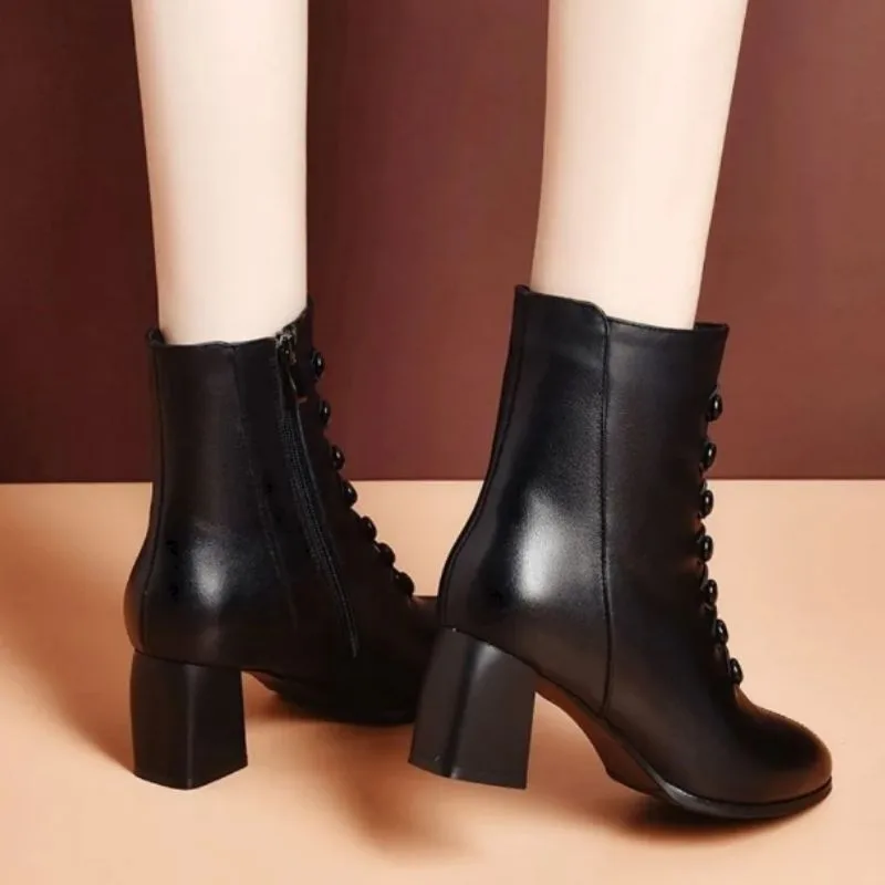 Vue 5 — Bottines à Boutons PU Noir Steampunk