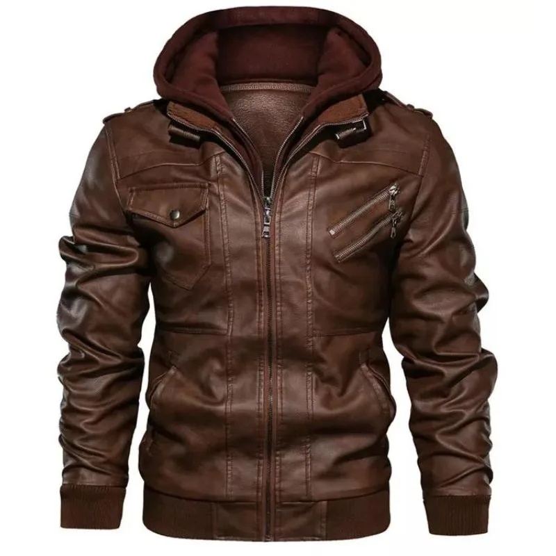 Veste Simili PU à Capuche Homme Veste Simili PU à Capuche Homme