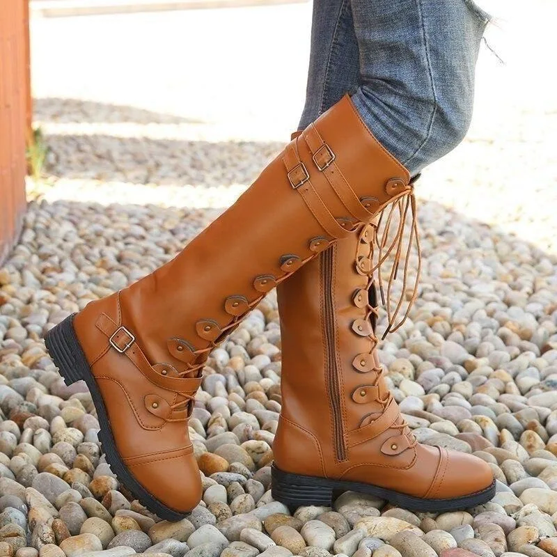 Vue 2 — Bottes Steampunk Marron en PU