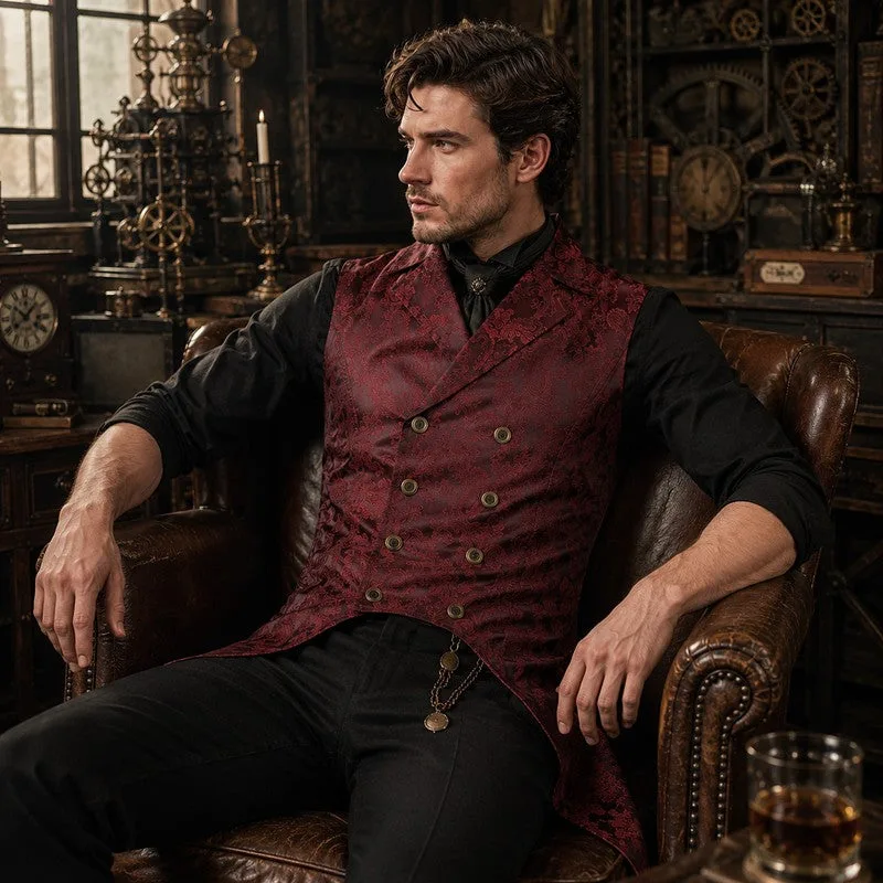 Vue 4 — Veste Costume Gothique Sans Manche Homme Rouge