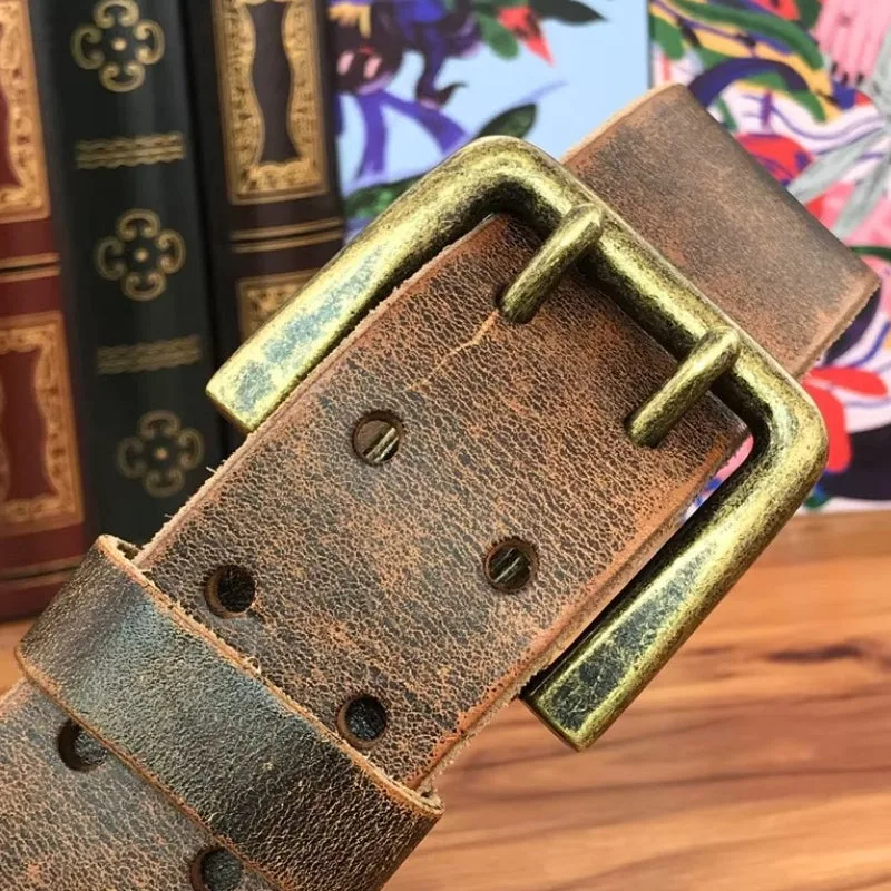 Vue 7 — Ceinture Marron en Cuir Vieilli