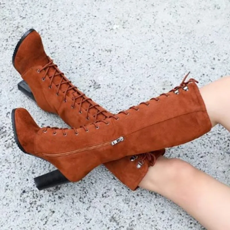 Vue 2 — Bottes Hautes à Lacets pour Femme