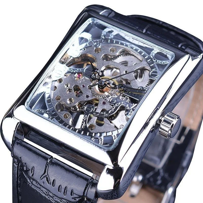 Vue 3 — Montre Squelette Rectangulaire Homme