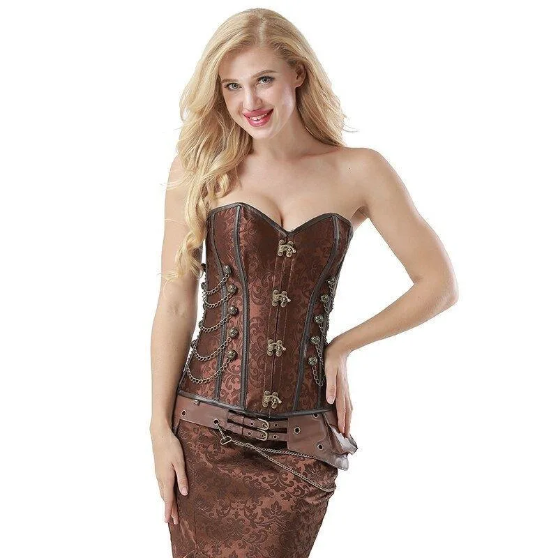 Vue 4 — Corset Steampunk Marron