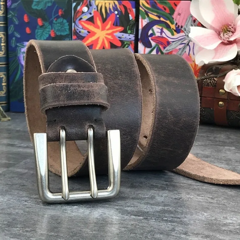 Vue 6 — Ceinture Marron en Cuir Vieilli