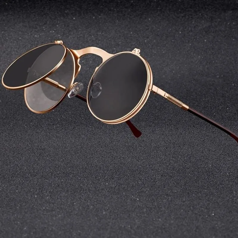 Vue 2 — Lunettes de Soleil Steampunk Flip Vintage