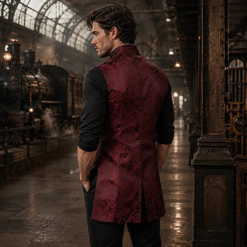 Vue 7 — Veste Costume Gothique Sans Manche Homme Rouge