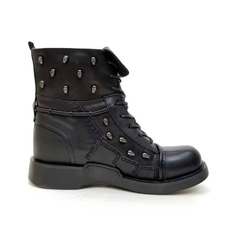Vue 3 — Bottines Moto pour Homme en Cuir