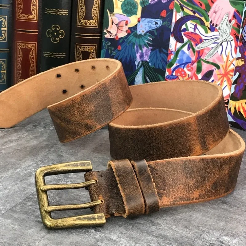 Vue 8 — Ceinture Marron en Cuir Vieilli