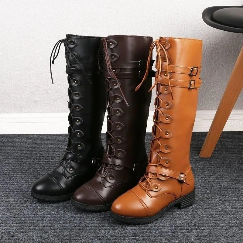 Vue 5 — Bottes Steampunk Marron en PU