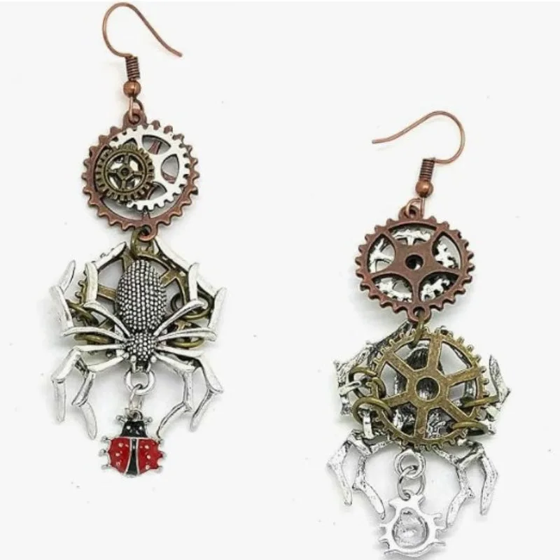 Vue 2 — Boucles d'Oreilles Steampunk Araignée