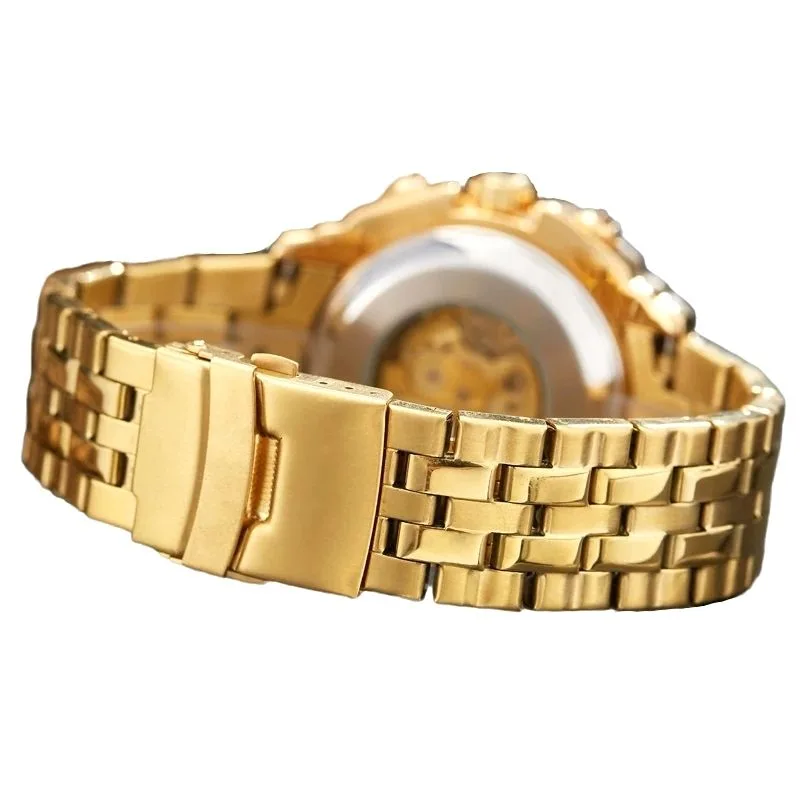 Vue 6 — Montre Squelette Acier Dorée Homme