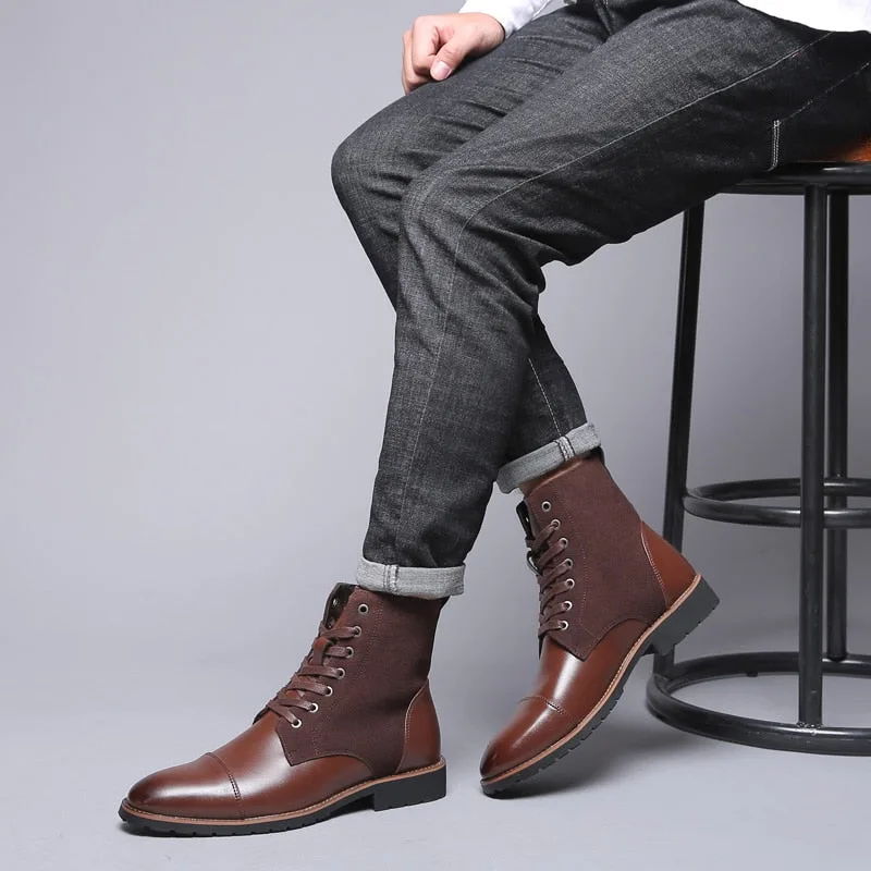 Vue 2 — Bottines Marron en Simili PU et à Lacets