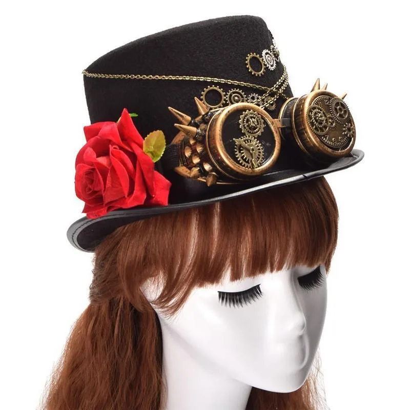 Vue 3 — Chapeau Steampunk Haut de Forme pour Femme