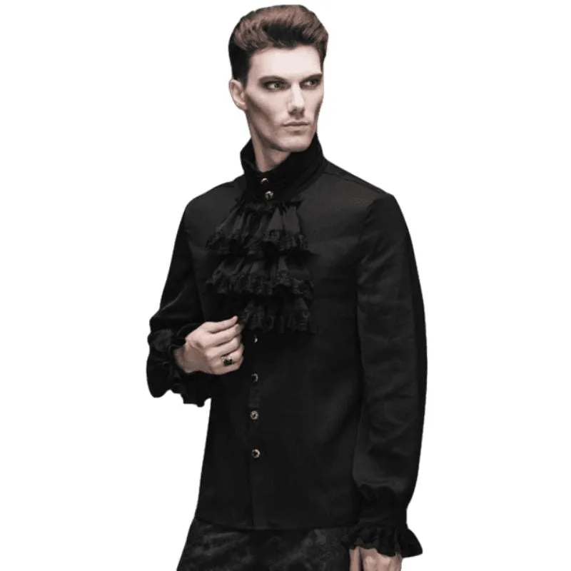 Vue 2 — Chemise à Jabot Noire Homme