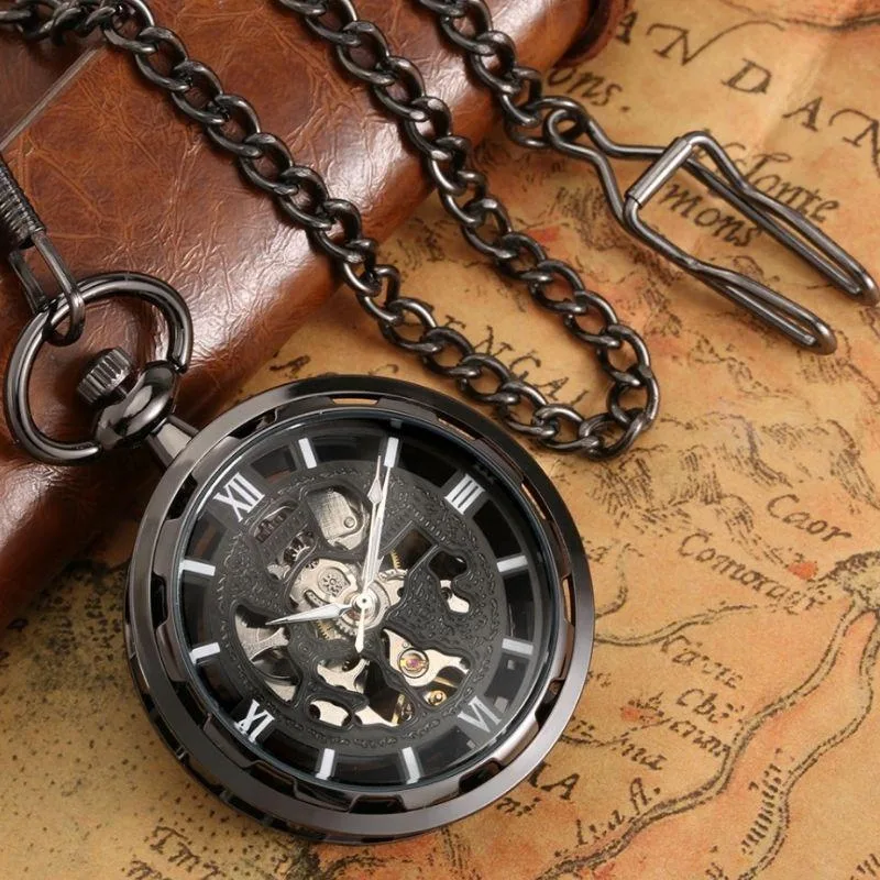Vue 2 — Montre à Gousset Squelette Noire