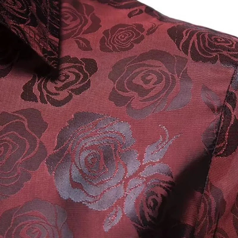 Vue 4 — Chemise Rouge à Fleur Homme