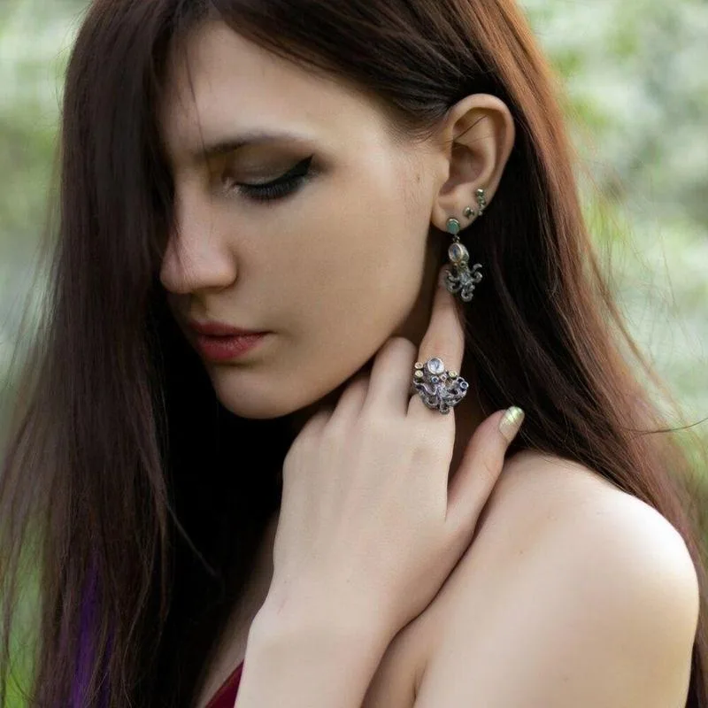 Vue 2 — Boucles d'Oreilles Poulpe Steampunk