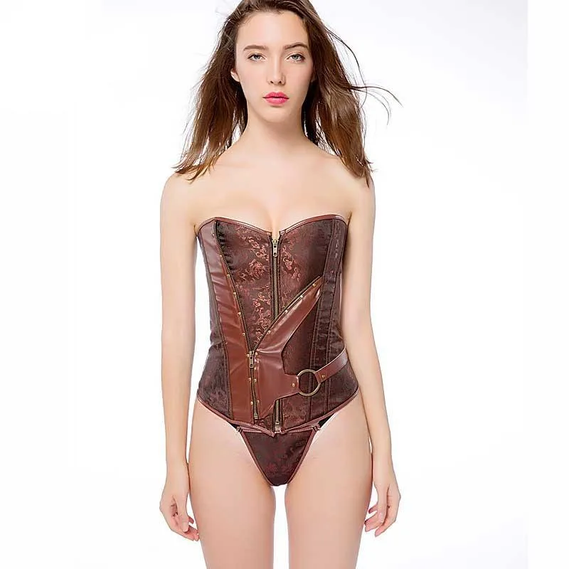 Vue 2 — Corset Steampunk Vintage Marron