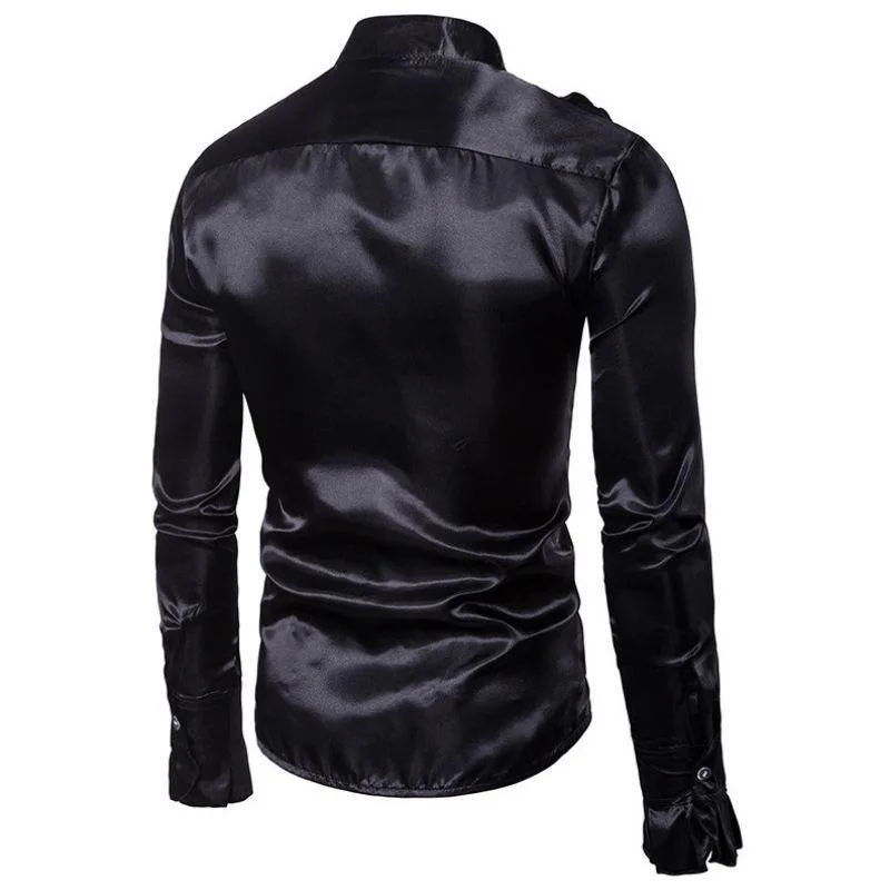 Vue 2 — Chemise Steampunk Satin Noir Homme